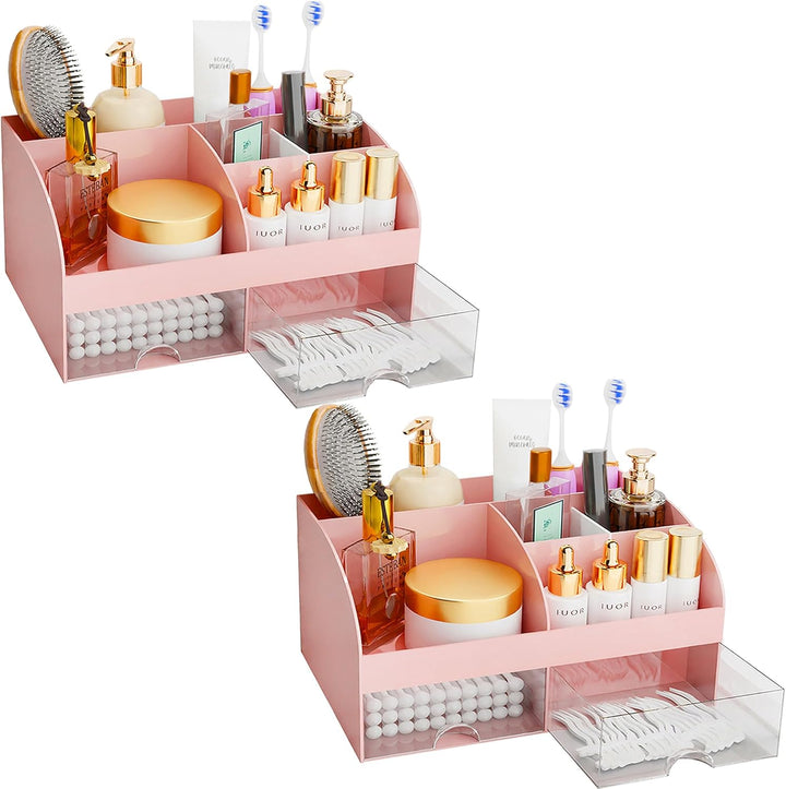 Makeup Organizer with Drawers, Cosmetic Storage for Dresser Vanity and Bathroom Countertop, Beauty Holder for Lipstick Brush, Skincare Organizer for Vanity, Cosmetic Display Case (White)