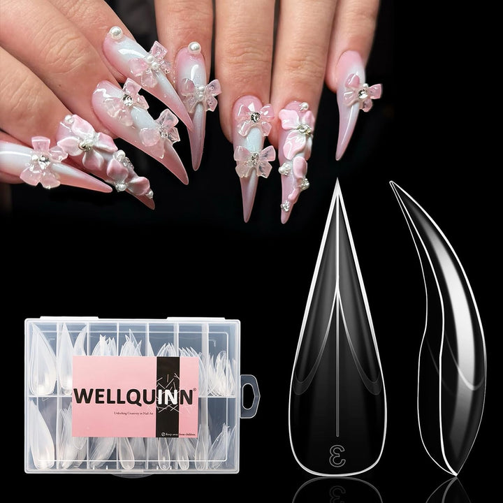 Short Cat Claw Curved Stiletto Nail Dual Forms for Extension, Sculptural Eagle Hawk Acrylic Nails Reusable Full Cover Mold Suitable for Polygel Solid Hard Builder Gel 280Pcs 14 Sizes Q57
