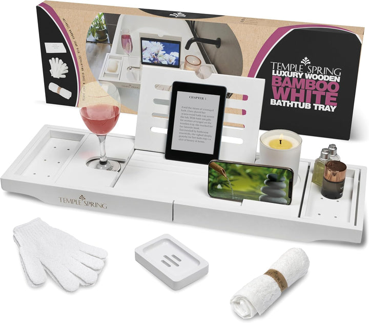 Wooden Bathtub Tray, Bamboo Bathroom Accessories, Bath Tray for Tub, at Home Spa Essentials, Board for Tub Table, Bath Caddy for Bathtub Accessories & Bathroom Essentials – Wood Brown