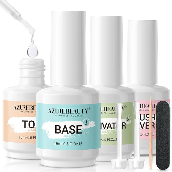 Dip Powder Liquid Set 15Ml/0.5Oz 8 Pcs Dipping Base Activator and Top Coat Brush Saver Nail File Necessary Tools for Dip Kit No Lamp Needed