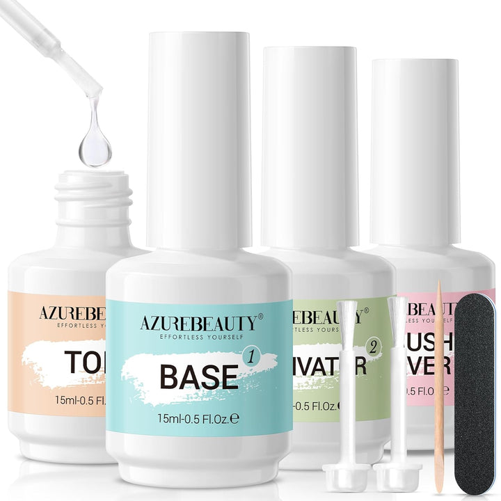 Dip Powder Liquid Set 15Ml/0.5Oz 8 Pcs Dipping Base Activator and Top Coat Brush Saver Nail File Necessary Tools for Dip Kit No Lamp Needed