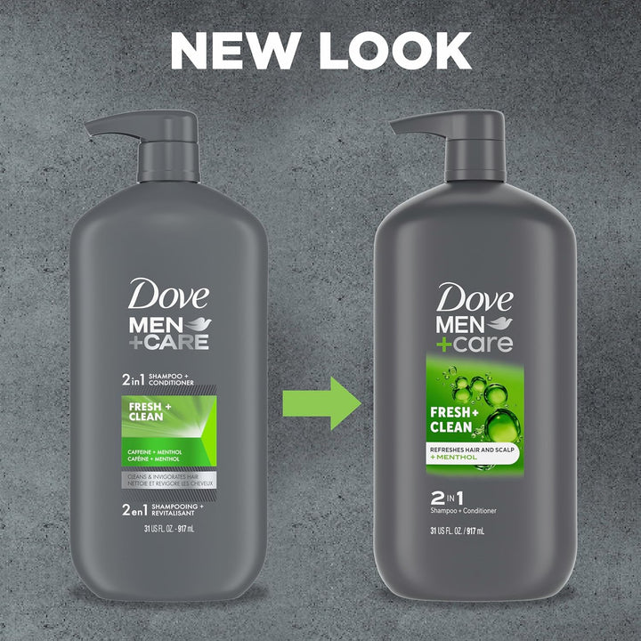 Dove Men+Care 2 in 1 Shampoo and Conditioner Fresh & Clean for Clean Hair Shampoo and Conditioner for Stronger, Healthy Hair Everyday 31 Oz