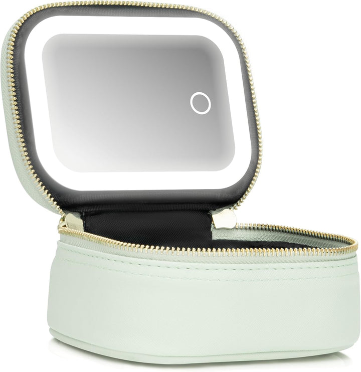 Small Makeup Bag with Led Mirror, Mini Travel Make up Bag 3 Light Modes Adjustable Brightness, for Women Organizer Cosmetic Bag, Portable Travel Train Toiletry Bag, for Pool Parties Work Touch-Ups