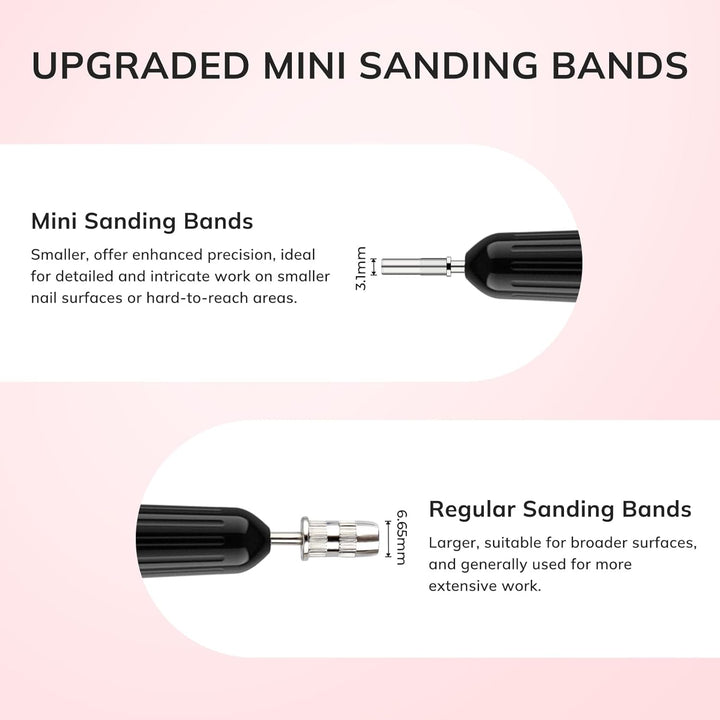 Small Sanding Bands Nail Drill Bit, 80 Piece Extra Fine Sanding Bands for Nail Drill with 3.1Mm Mandrel Bit for Acrylic Nails Gel Removing Shaping Polishing Nail Salon Use (240 Grit, Pink)
