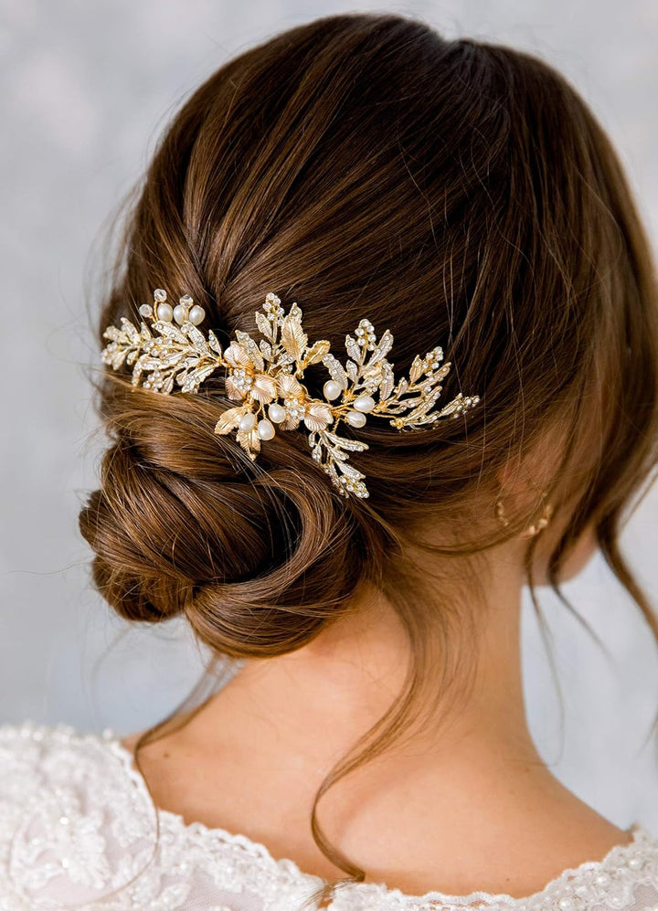 Handmade Wedding Hair Comb Clip Rhinestone Bridal Hair Comb Piece, Gold Hair Accessories for Brides Wedding