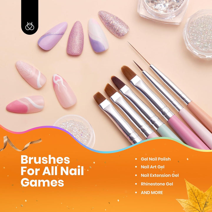 Nail Art Brushes, 6 Pcs Fingernail Art Design Pens, Wood Alloy Handle, Dotting Pen Clean up Liner French Nail Brush Set, DIY Manicure Tools Gift for Women