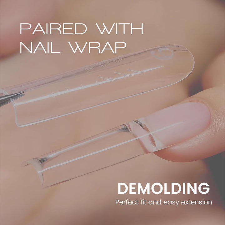 Original Sandwich Nails Dual Forms - 240Pcs Long Coffin Nail Mold for Quick Nails Extension, No Paper Forms Needed, 15 Sizes Plastic Form, Salon Nail Art Tools