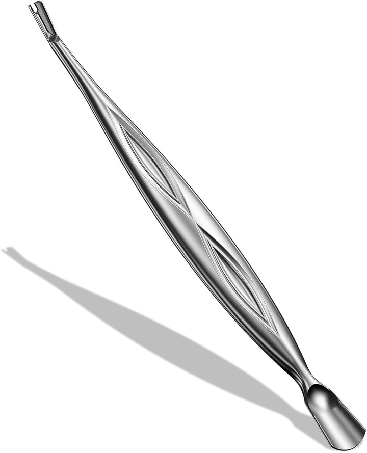 2-In-1 Cuticle Pusher & Trimmer with Fork – Professional Stainless Steel Nail Cuticle Remover Tool for Pain-Free Manicure & Pedicure – Durable Metal Cuticle Nippers and Scraper, Black
