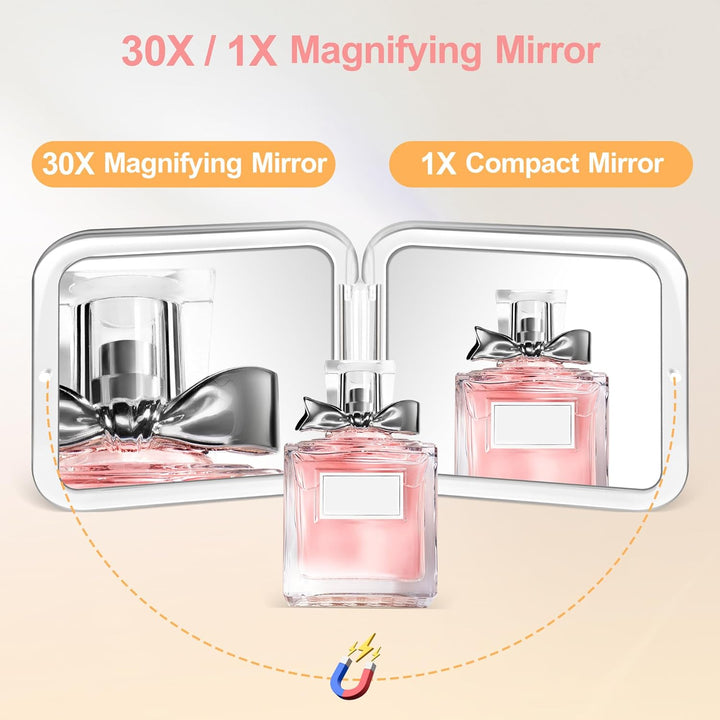 Compact Mirror, 30X Magnifying Mirror, Pocket Mirror for Purse, Travel Makeup Mirror with 30X/1X Magnification, Travel Essentials Mirrors, Precision Tweezers, Present for Girls