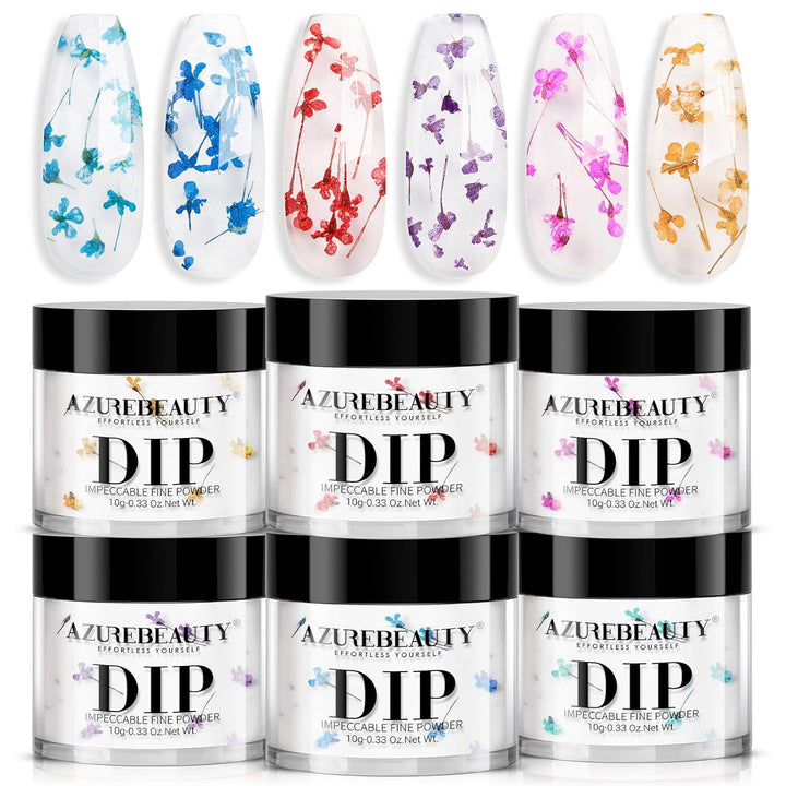 Dip Powder Nail Basic Set White Black Silver Grey Pure Sparkle 6 Colors All Seasons Dipping Powder Starter Kit French Nail Art Manicure DIY Salon for Women, No Need Nail Lamp Cured
