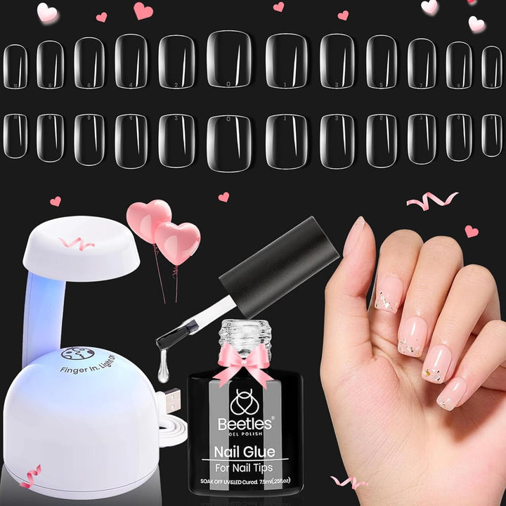 Beetles 9 in 1 Nail Glue Gel for Nail Tips and Clear Acrylic Nails Long Lasting, Curing Needed UV Extension Glue for False Nail Tips and Press on Nails, Christmas Nail Art