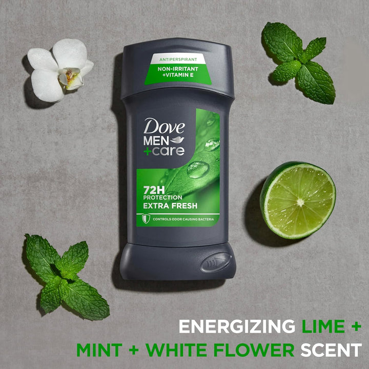 Dove Men+Care Antiperspirant Deodorant Stick for Men 4 Count Extra Fresh with 72-Hour Sweat & Odor Protection with 1/4 Moisturizing Cream & Long-Lasting Citrus Scent 2.7 Oz
