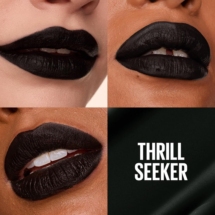 Superstay Matte Ink Liquid Lipstick, Long Lasting High Impact Color, up to 16H Wear, Thrill Seeker (Matte Black Lipstick)
