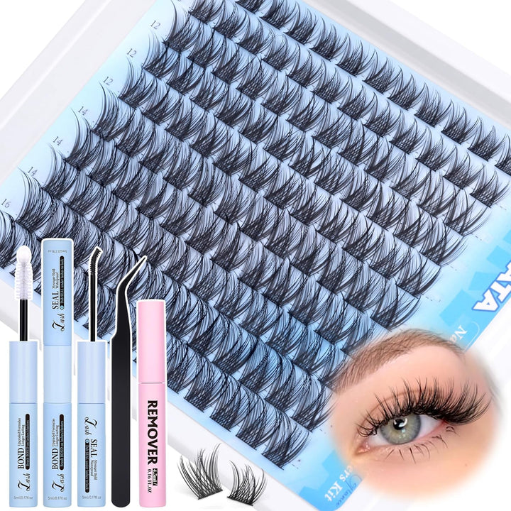 Natural Lash Clusters Wispy Eyelash Clusters 110Pcs Cluster Eyelash Extensions C Curl Individual Lashes 10-16MM Mix Length Natural Look Lashes Clusters with Thin Lash Band, Black