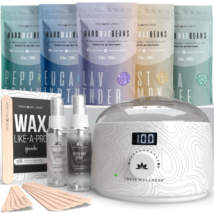 Waxing Kit for Sensitive Skin, Safe for Face & Skin, Prep & Aftercare Spray, Easy to Use, At-Home Kit for Face, Bikini, Brazilian & Full Body - Digital Display, Black Purple Flower