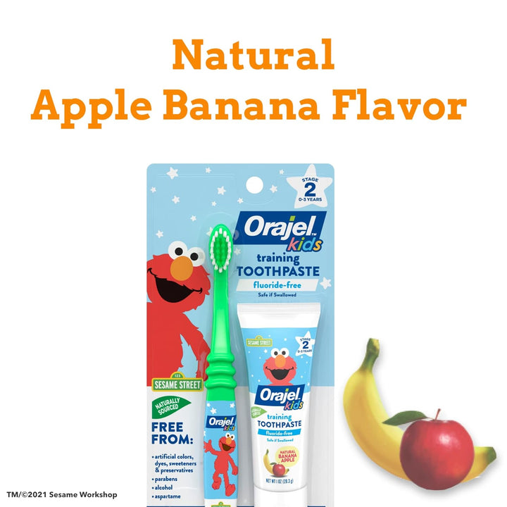 Elmo Fluoride-Free Tooth & Gum Cleanser with Toothbrush, Combo Pack, Banana Apple Flavored Non-Fluoride, 2 Piece Set