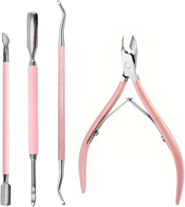 4Pcs Set Nail Enhancement Dead Skin Remover Push Scissors, Stainless Steel Cuticle Pusher Nippers Corrector Tool Manicure Pedicure Care Kit