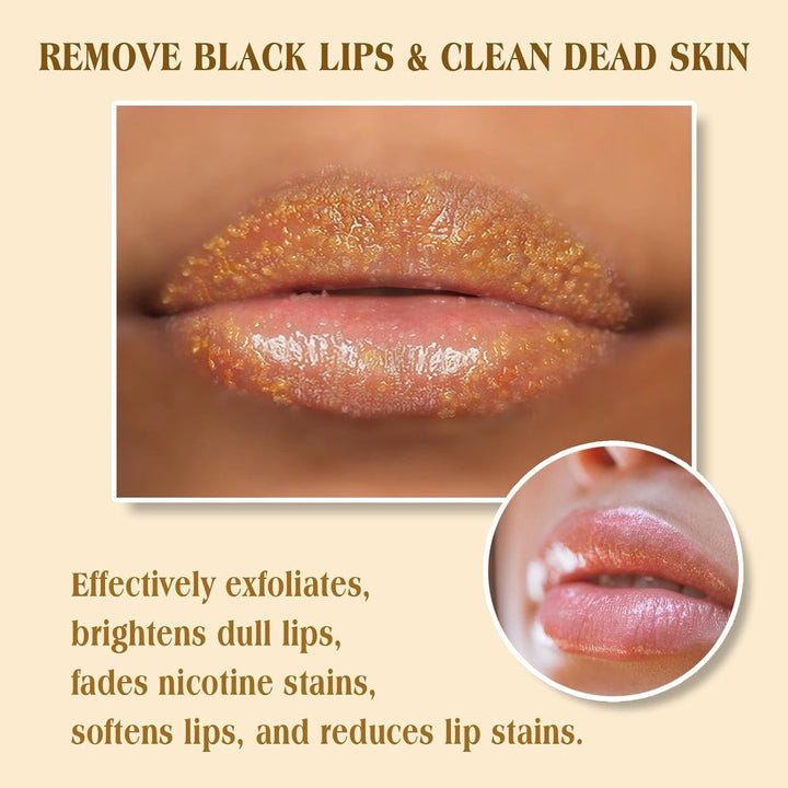 Turmeric Lemon Lip Scrub with Brush, Lip Scrubber Exfoliator for Dark Lips, Dry, Chapped Lips, Reduce Fine Lines, Natural Nourish Sugar Lip Scrub with Aloe Vera, Deep Hydration Moisturization 100G