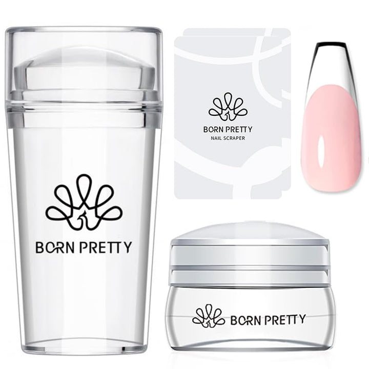 French Tip Nail Stamp, 6PCS Art Stamper with Scrapers, Silicone Stamping Long & Short Jelly Stamper Kit for French Manicure Home DIY Art Salon