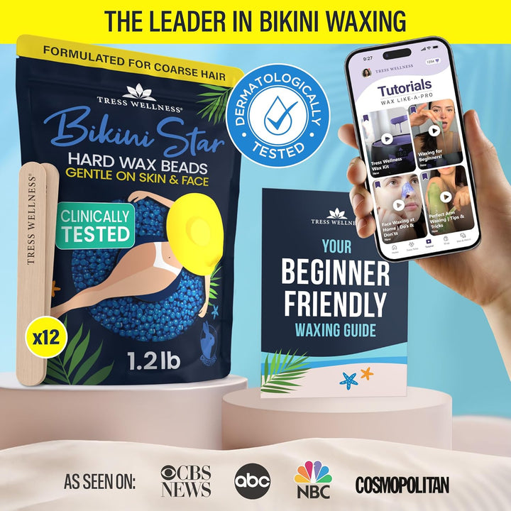 Wax Beads for Sensitive Skin - Safe for Face & Skin - Dermatologically Tested - At-Home Kit for Face, Bikini, Brazilian & Full Body - Bikini Star 1.2Lb